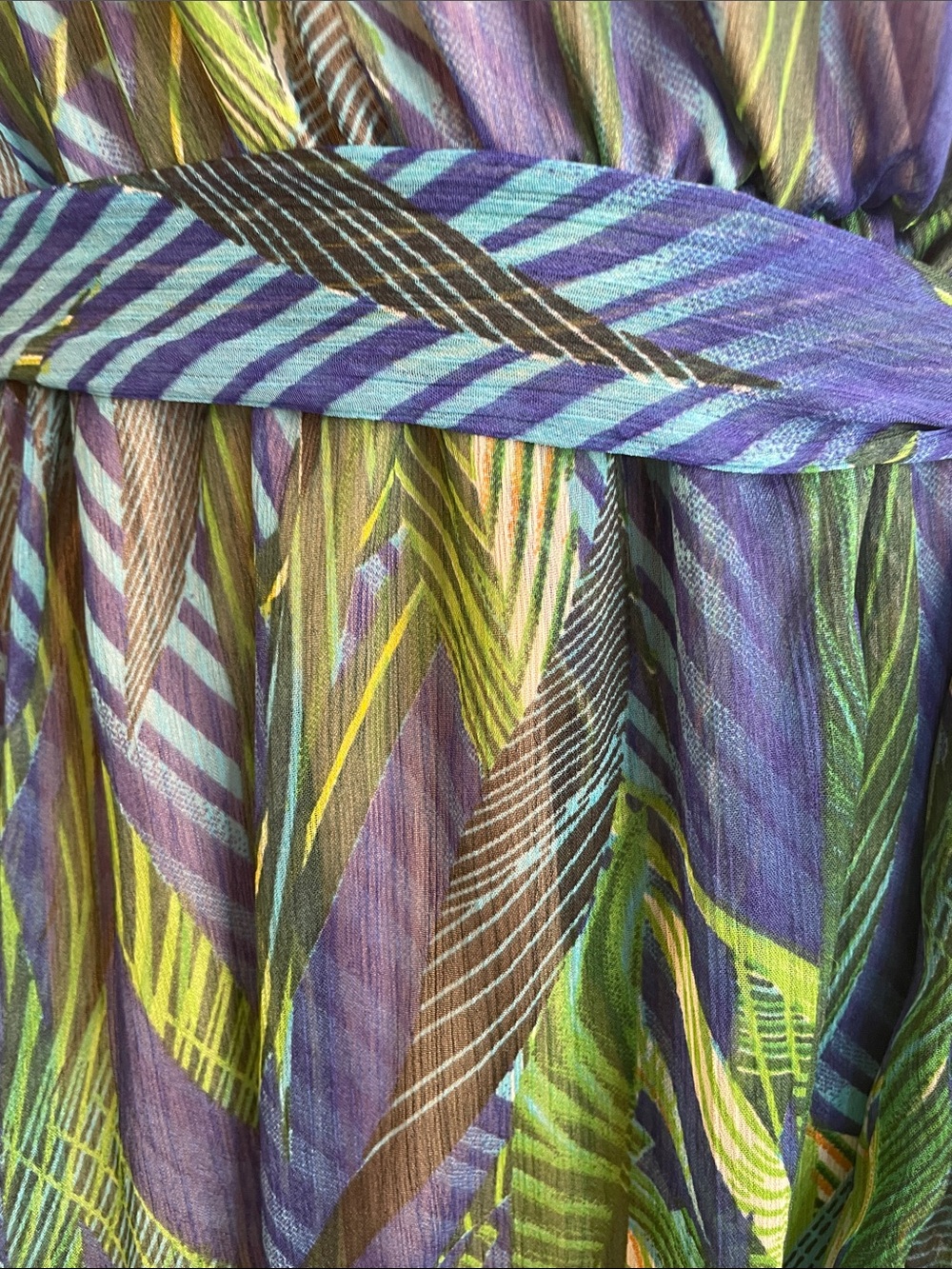 UNE AME BLUE GREEN LEAF TROPICAL PRINT FAUX WRAP HI-LOW MAXI DRESS SZ XL - Picture 9 of 13